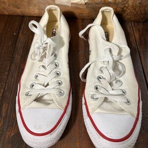White Canvas Sneakers with Red Trim